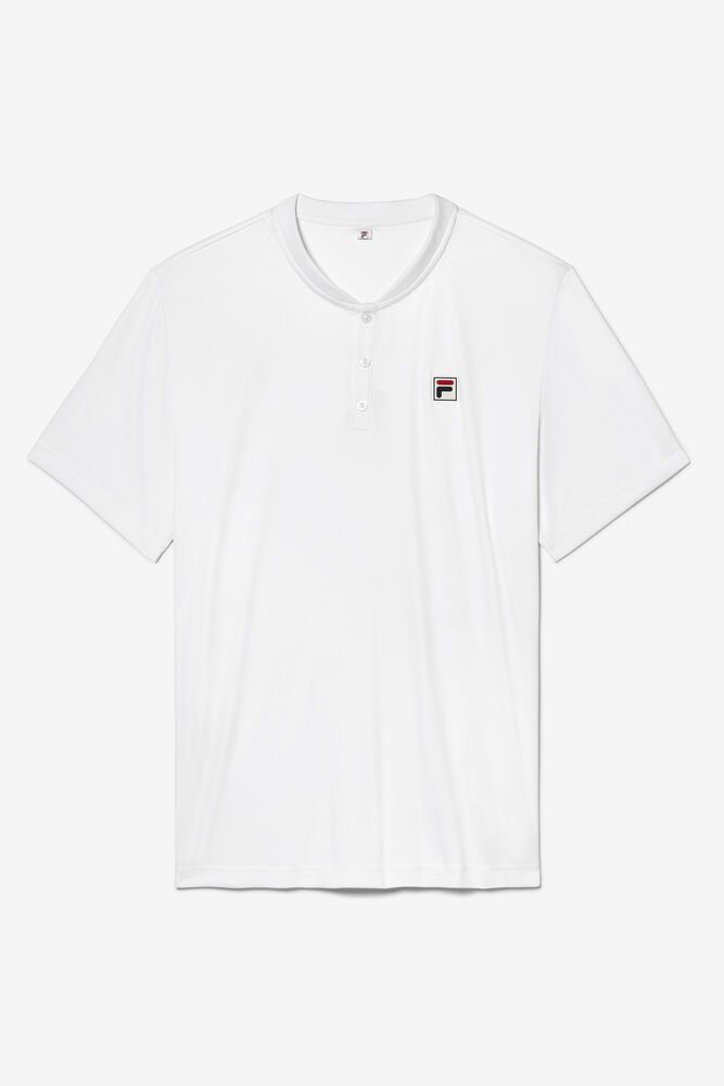 Fila T-Shirt Mens White - White Line Short Sleeve Henley - Philippines 6917458-AF